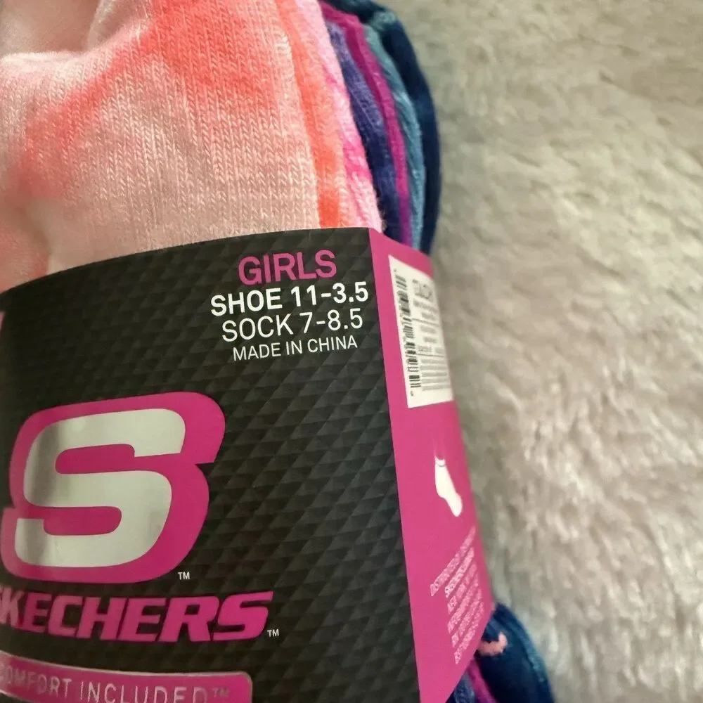 New Skechers 6 Pack Low Cut Socks, Size 7-8.5 Girls Multicolor
